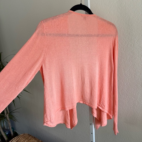 J. Jill Women's Open Front Cardigan Coral Pink Linen Blend Lightweight Size L - Picture 8 of 13